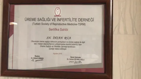 Op. Dr. İhsan Rua — Üreme Sağlığı ve İnfertilite Derneği üyeliğe kabul belgesi